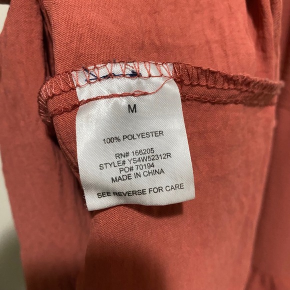 Lucky Brand Rust Textured Tiered Midi Dress Tassel Tie Neck Women's M boho sunny - Picture 6 of 7